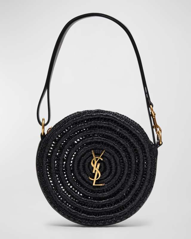 YSL Monogram Round Shoulder Bag in Raffia